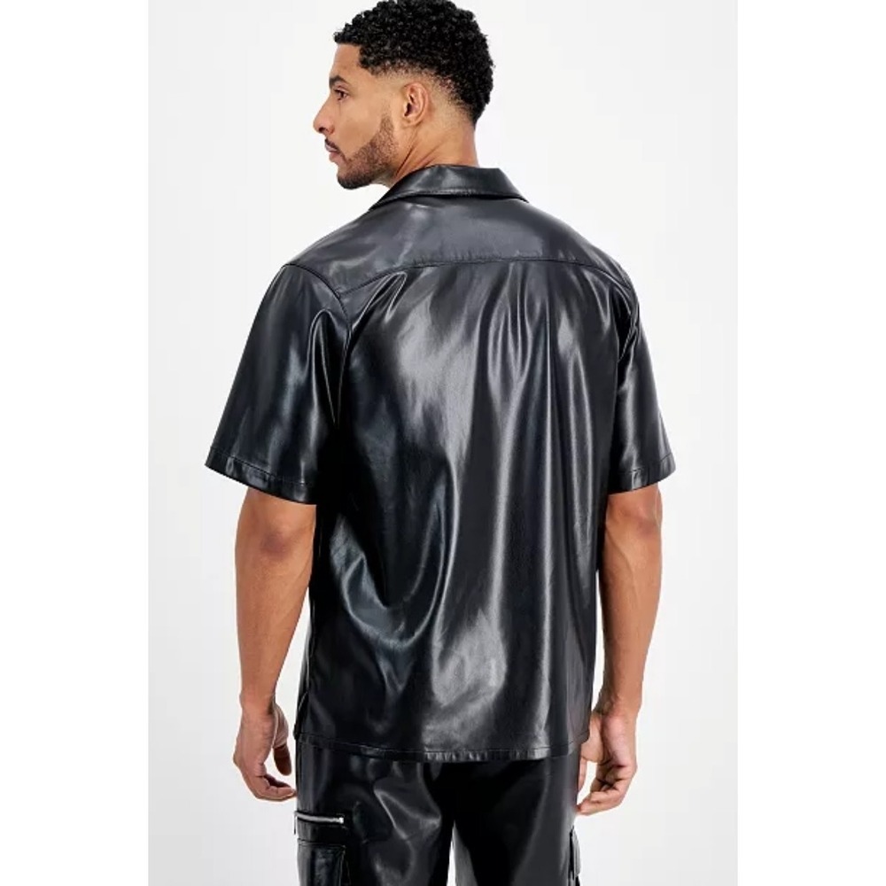 INC‎ International Concepts Mens Jax Reg Fit Button Faux Leather Camp Shirt MED - Picture 2 of 9